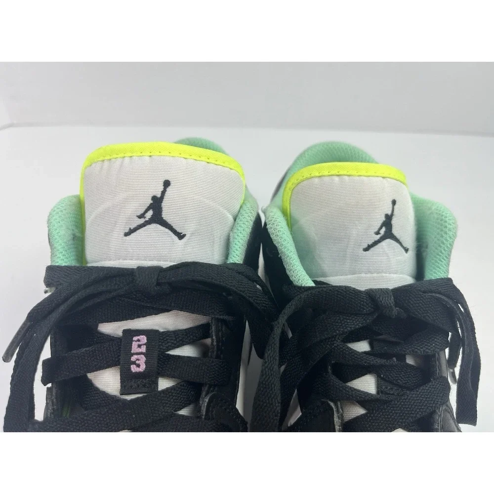 Jordan 1 Low Green Glow Violet Shock Gym Sneakers Youth GS 6Y - Women's Size 7.5